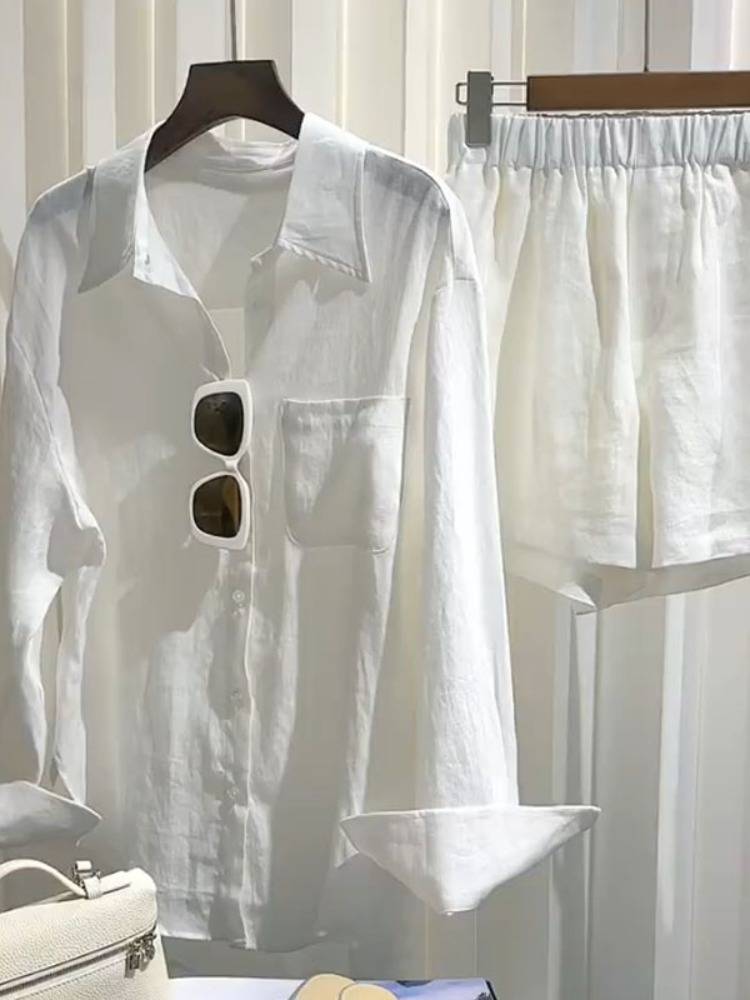 Linen Pant Wide - Letni damski zestaw z lnu: luźna