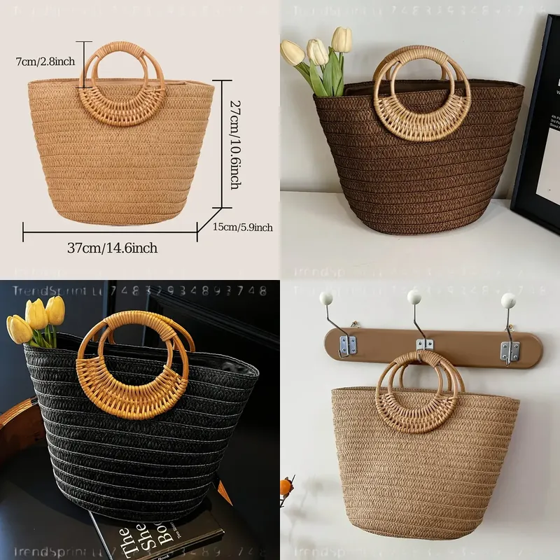 Tote Bag Beach - Damska letnia torba papierowa tkana, duża