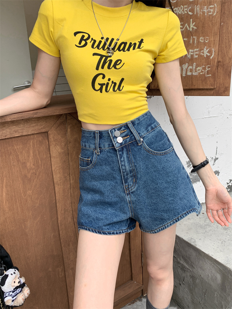 Shorts Denim Frayed - Niebieskie dżinsowe szorty damskie, letnie, w