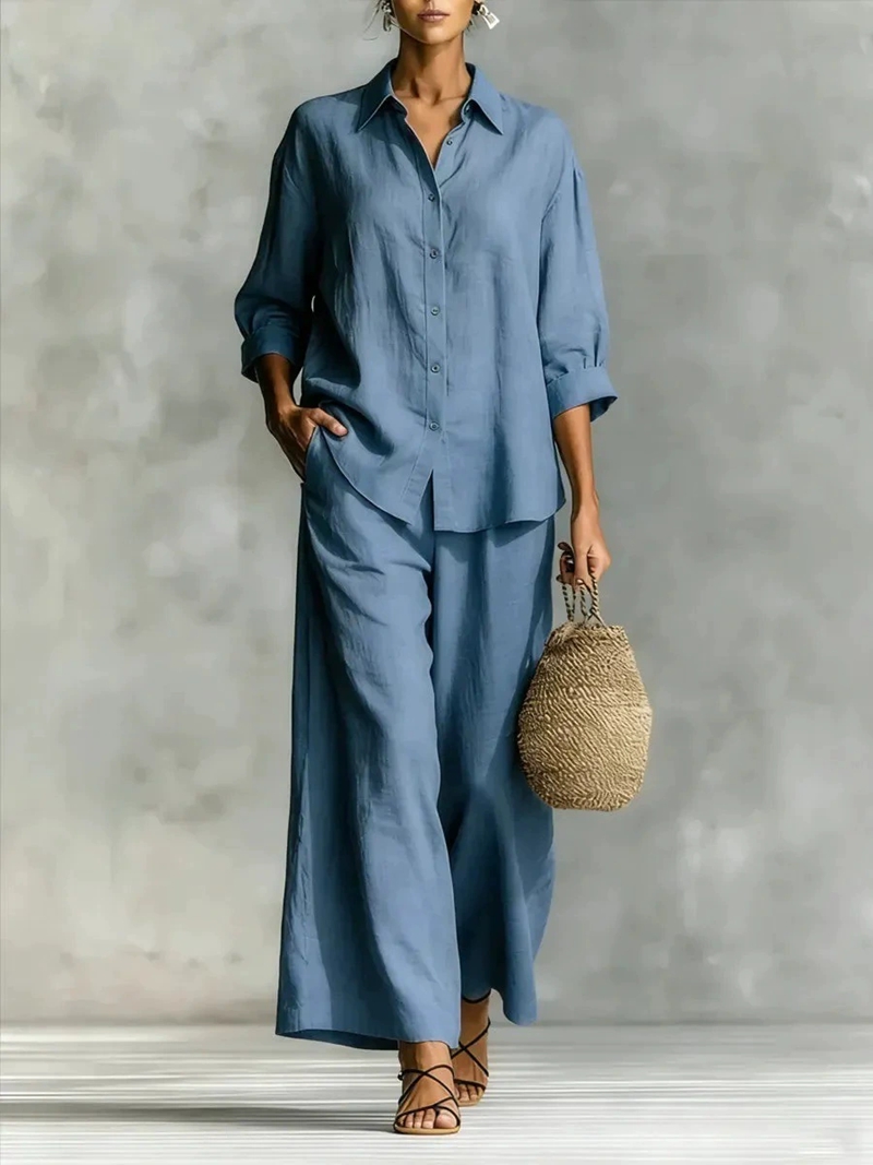 Damski nowy zestaw: koszula z  – Linen Pant Wide recenzja i cena