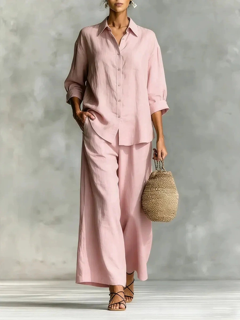 Damski nowy zestaw: koszula z  – Linen Pant Wide recenzja i cena