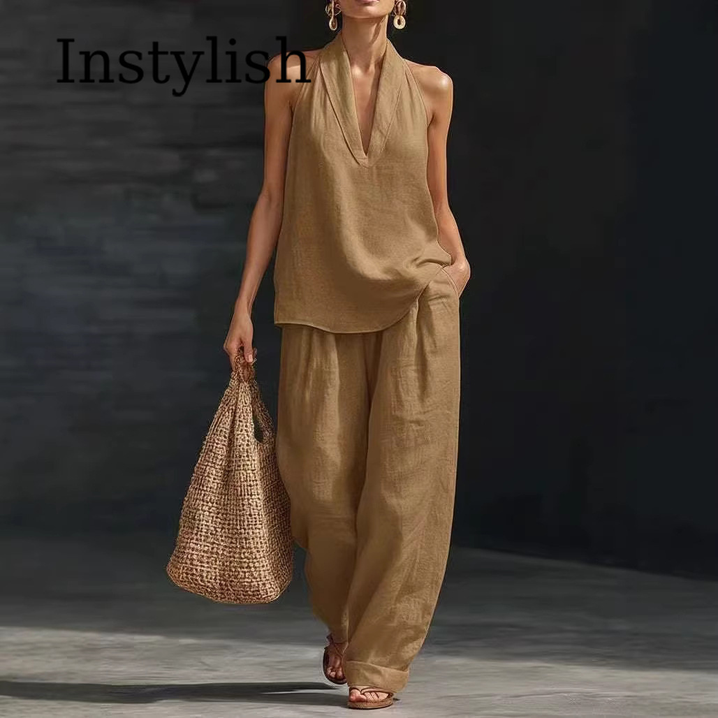 Letni damski lniany komplet: t – Linen Pant Wide recenzja i cena