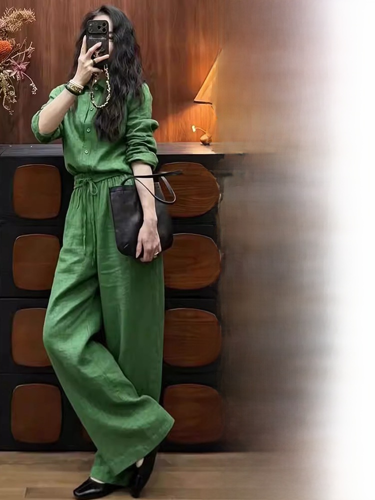 Luźny lniany komplet: koszula  – Linen Pant Wide recenzja i cena