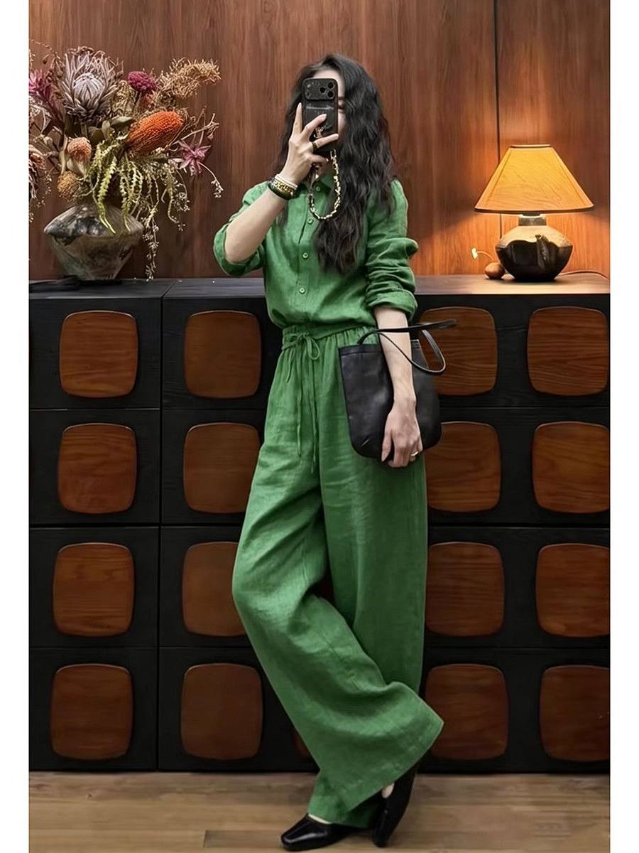 Luźny lniany komplet: koszula  – Linen Pant Wide recenzja i cena